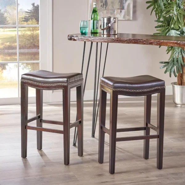 2-Pcs Set High Stool Backless Bar Stools Dining Chairs Brown Kitchen Counter Stools Chair Furniture