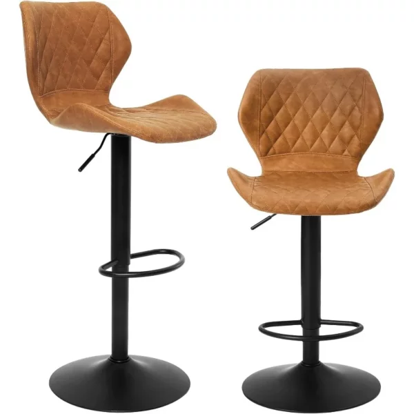 Adjustable Bar Stools Set of 2, Rustic Swivel Barstools with Back, Modern Counter Height Chairs for Pub Kitchen, Brown