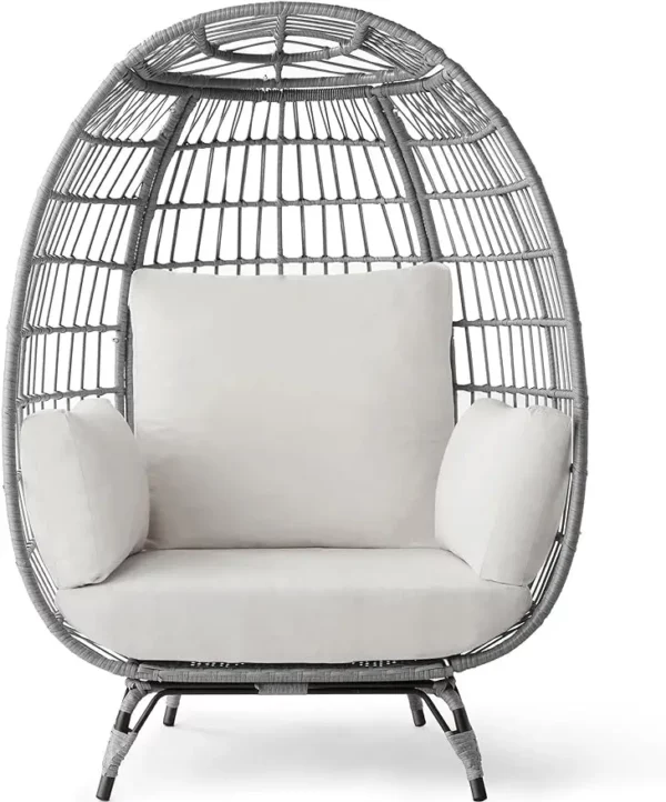 Best Choice Products Wicker Egg Chair, Oversized Indoor Outdoor Lounger for Patio, Backyard, Living Room w/ 4 Cushions