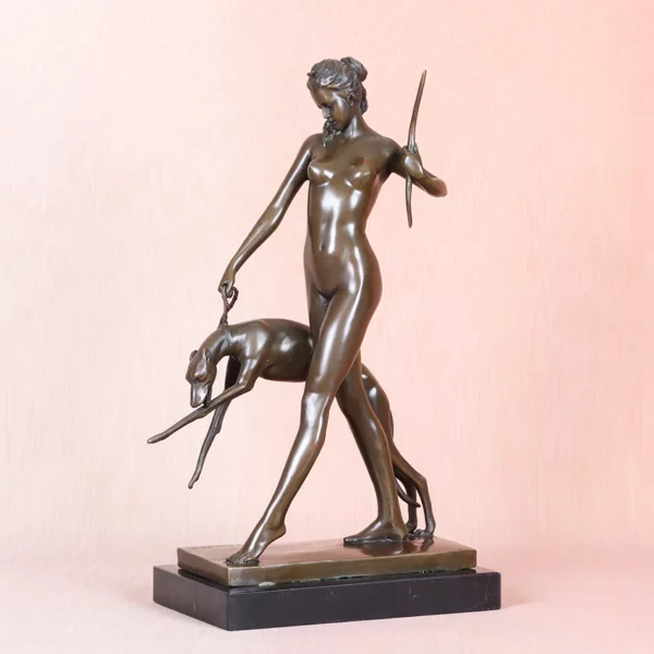 Bronze Greek Diana Artemis and Hound Goddess Statue Edward McCartan Signed Antique Sculpture Home Decoration Gorgeous Gift