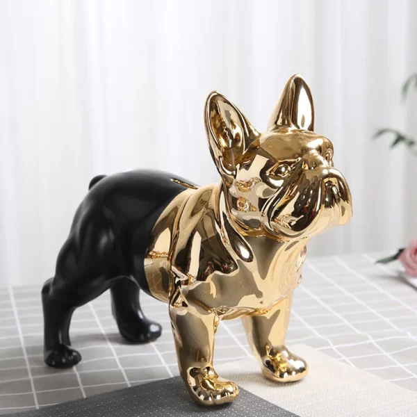 Ceramic Animal Sculpture Golden Dog French Bulldog Black Splicing Saving Pot Piggy Bank Decorative Figurines Home Decoration