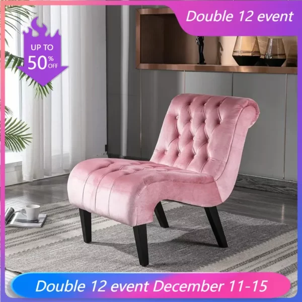 Chaise Lounge Pink Velvet Accent Living Room, Chaises Lounges Single Sofa, Leisure Chair with Rubber Wood