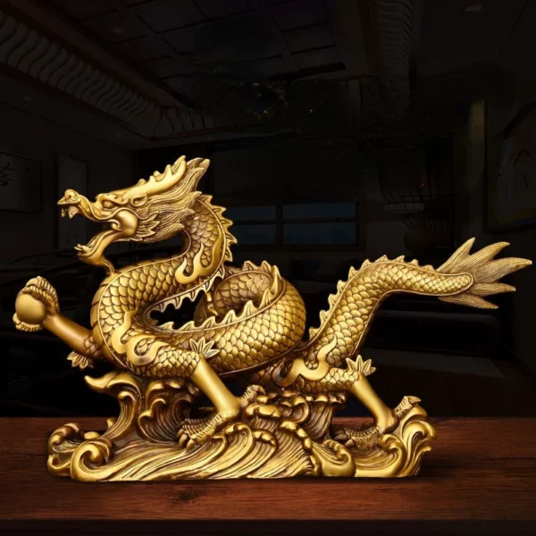 Feng Shui Pure Copper Dragon Ornaments Lucky Wealth Figurine Ornaments Gift for Home Office Desktop Decoration Crafts