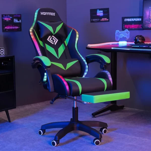 Gaming Chair with Bluetooth Speakers and RGB LED Lights Ergonomic Massage Computer Gaming Chair with Footrest Video Game Cha