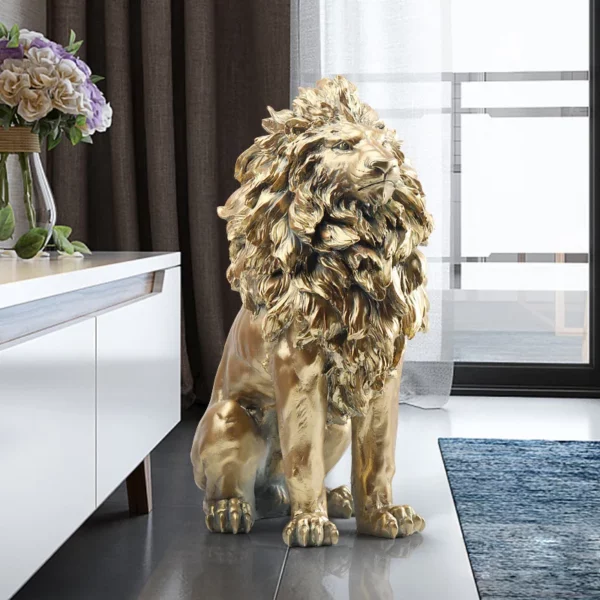 Golden Lion Statue Floor Home Decor Art Big Resin Sculpture New Year 2022 Indoor Large Luxury Ornament Sculpture Modern