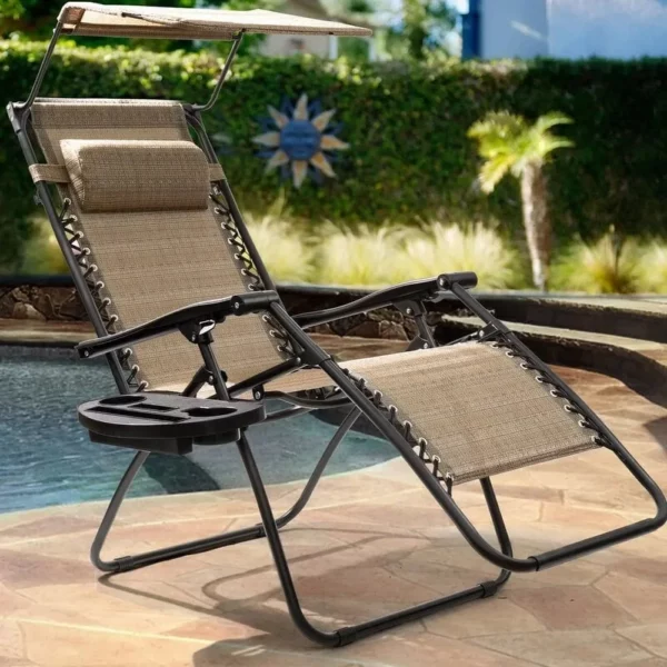 Lacoo Zero Gravity Chair Outdoor Folding Recliner Lounge Chair Seating Capacity for 1 with Attachable Sunshade Canopy and Holder