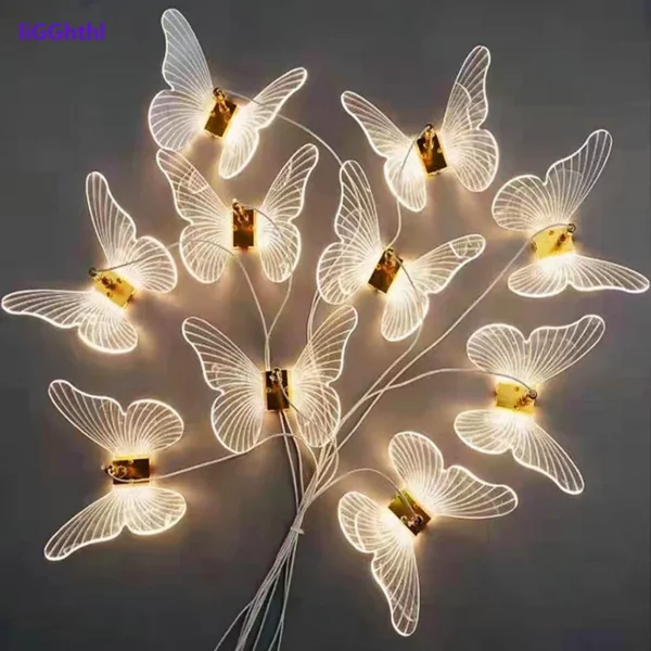 Modern Butterfly Pendant Lamp Landscape Atmosphere Lamps Indoor Butterfly Lights for Home Wedding Decoration LED String Light