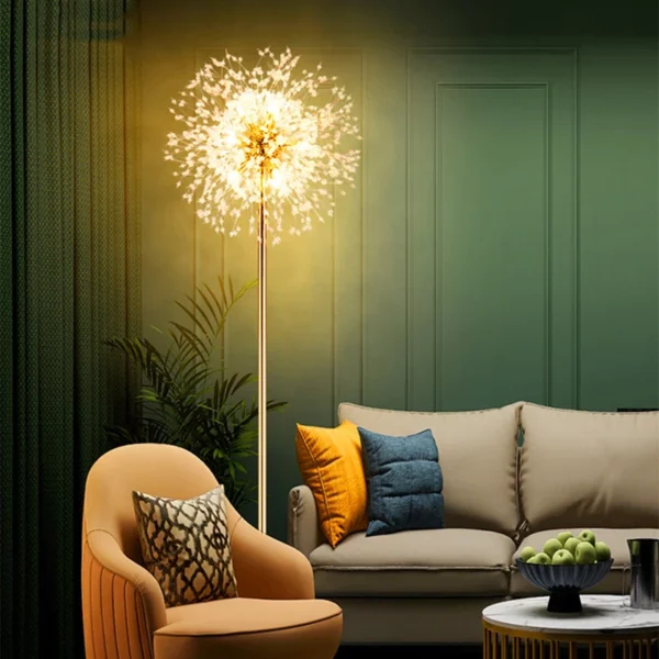 Modern Fashion Glass Rod Crystal Dandelion Floor Lamp Living Room Decoration Bedroom Study Sofa Led Indoor Lighting For Home