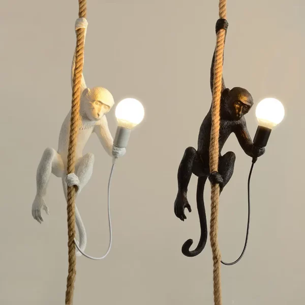 Modern LED Art Monkey Pendant Light Resin Simian Pendant Lamp for Living Parlor Study Room Corridor Lights Home Interior Decor