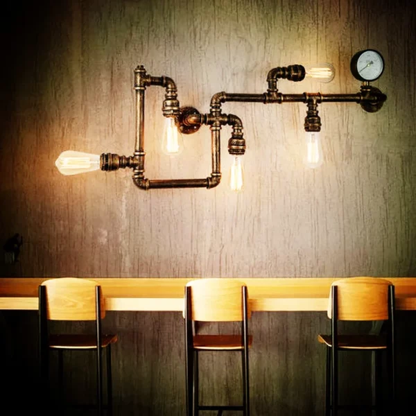 Modern Nordic Industrial Light Water Pipe Wall Lamps Remote Control Wall Sconce for Foyer Bar Coffee Dining Room Home Decor