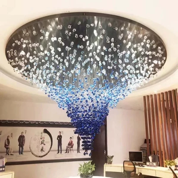 Modern Stone Crystal LED Chandelier Large Staircase Luxury Ceiling Pendant Light Home Decor Cristal Glass Suspension Lamps