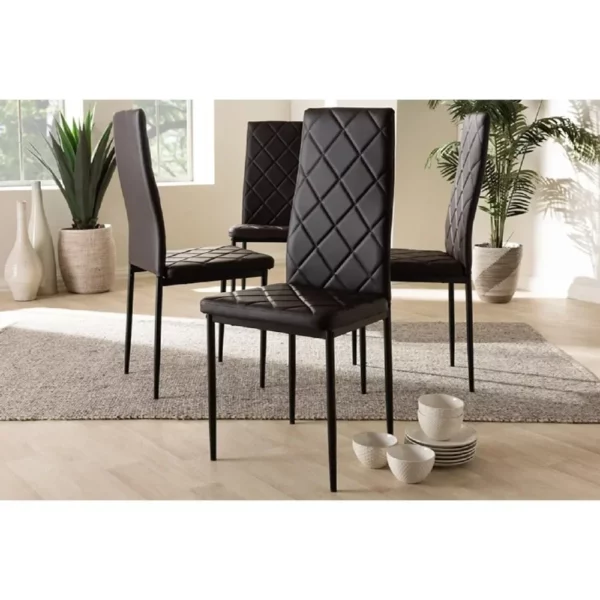 Modern and Contemporary Brown Faux Leather Upholstered Dining Chair (Set of 4) White Chairs