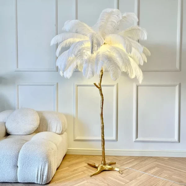 Nordic Home Decor Floor Lamps for Living Room Standing Lamps Modern Luxury Ostrich Feather LED Lamp Gold Resin Bedroom Light