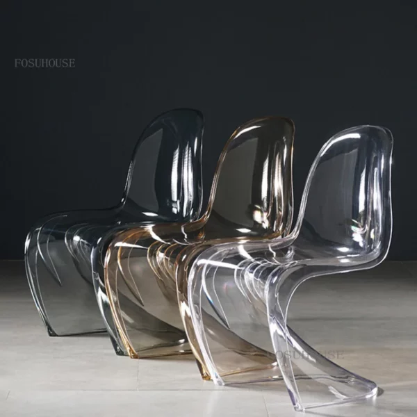 S Shaped Nordic Acrylic Dining Chair Transparent Dining Chair Ghost Chair Crystal Stool Home Bar Furniture ArmChair